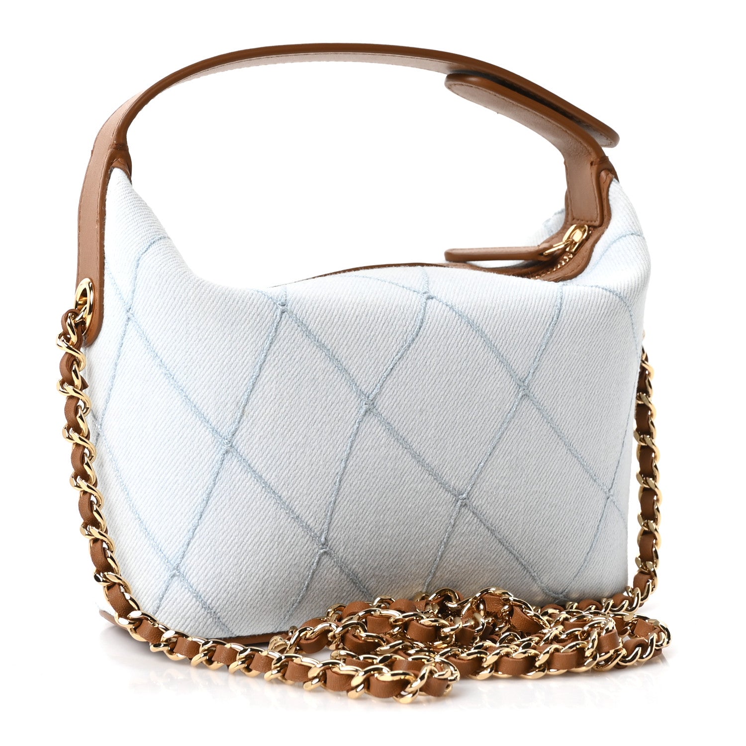 Denim Calfskin Quilted Coco Beach Top Handle Long Vanity Blue Brown — view 4