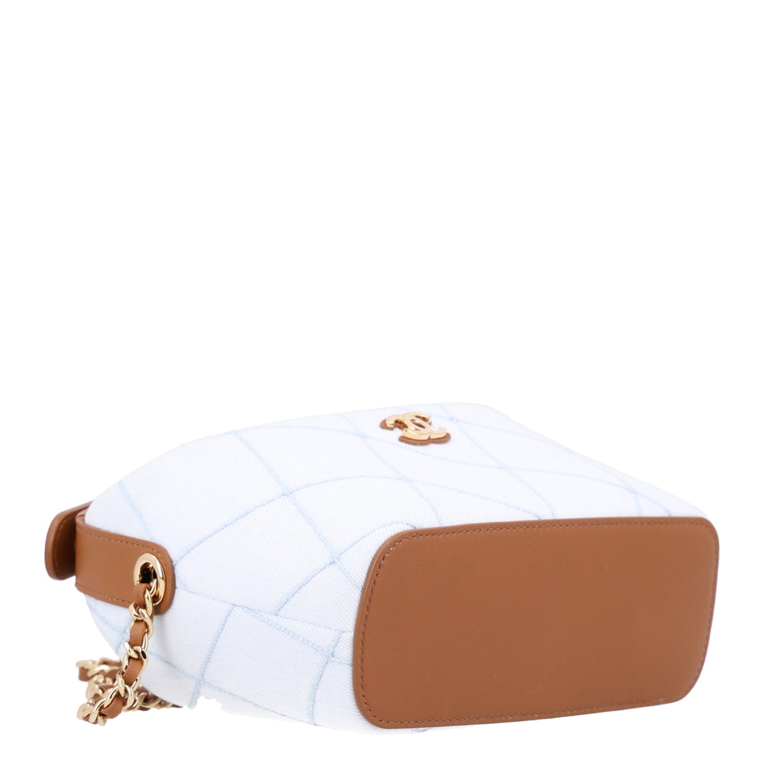 Denim Calfskin Quilted Coco Beach Top Handle Long Vanity Blue Brown — view 5