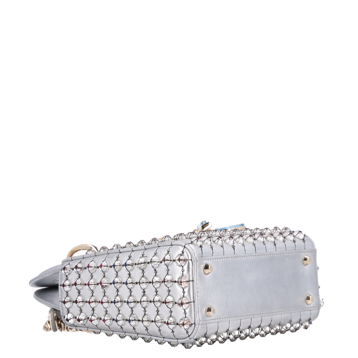 Metallic Calfskin Satin Celestial Bead Embroidery Cannage Mini Lady Dior Silver — view 5
