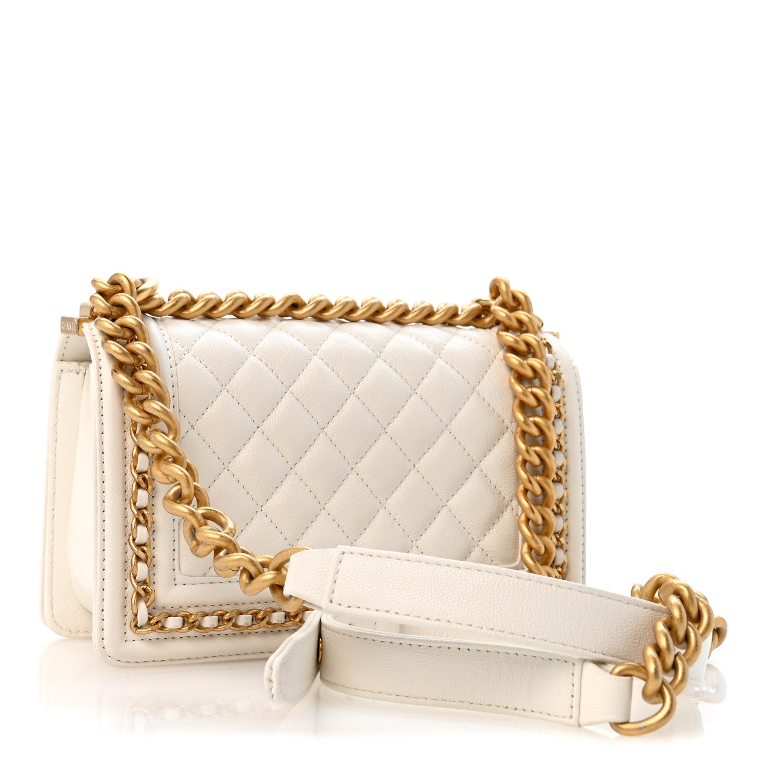 Caviar Quilted Small Chain Around Boy Flap White — view 3