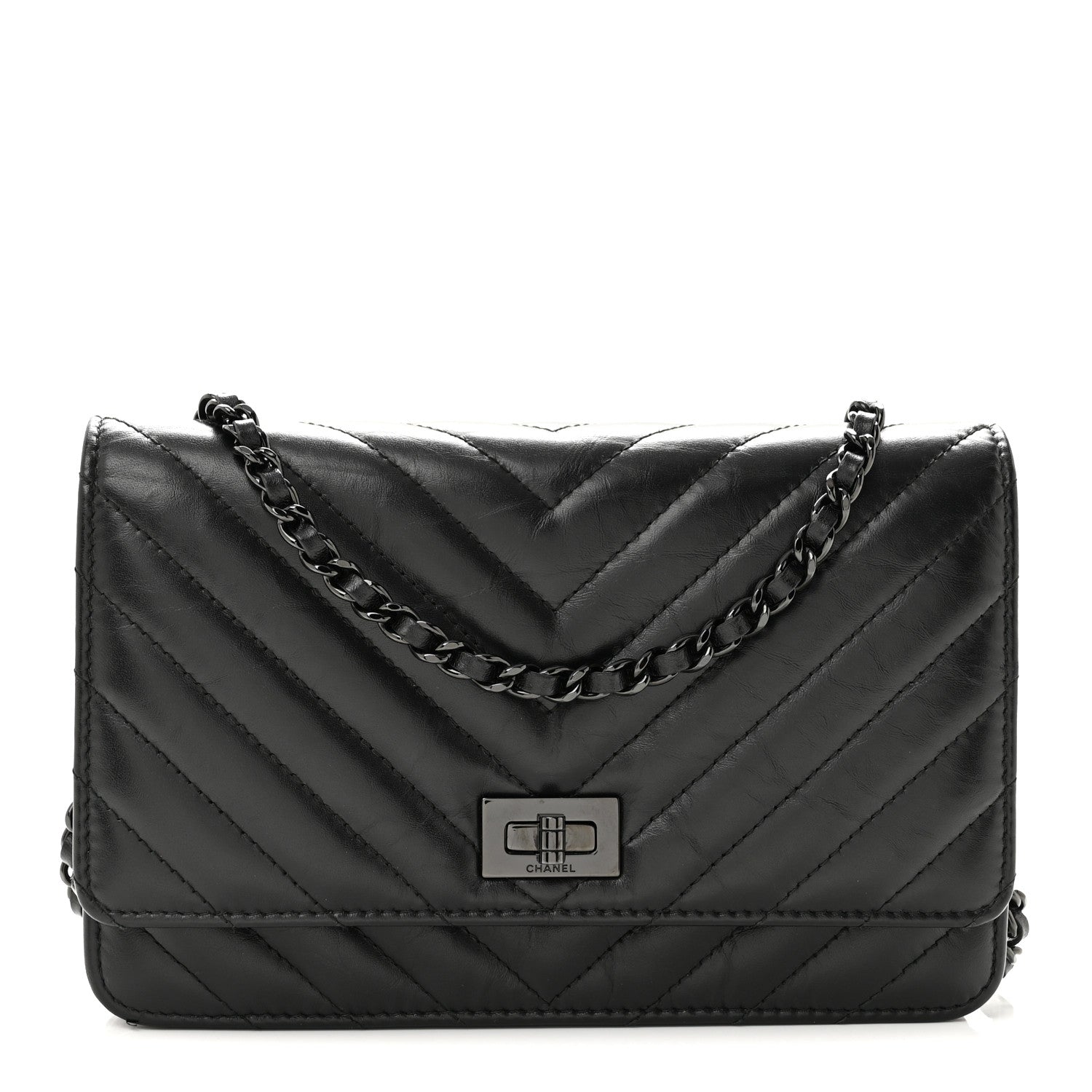 Aged Calfskin Chevron Quilted Reissue Wallet On Chain WOC So Black