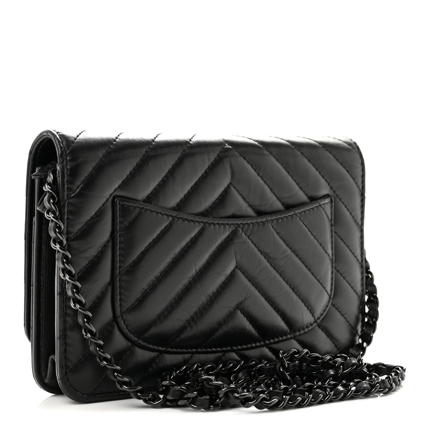 Aged Calfskin Chevron Quilted Reissue Wallet On Chain WOC So Black — view 3