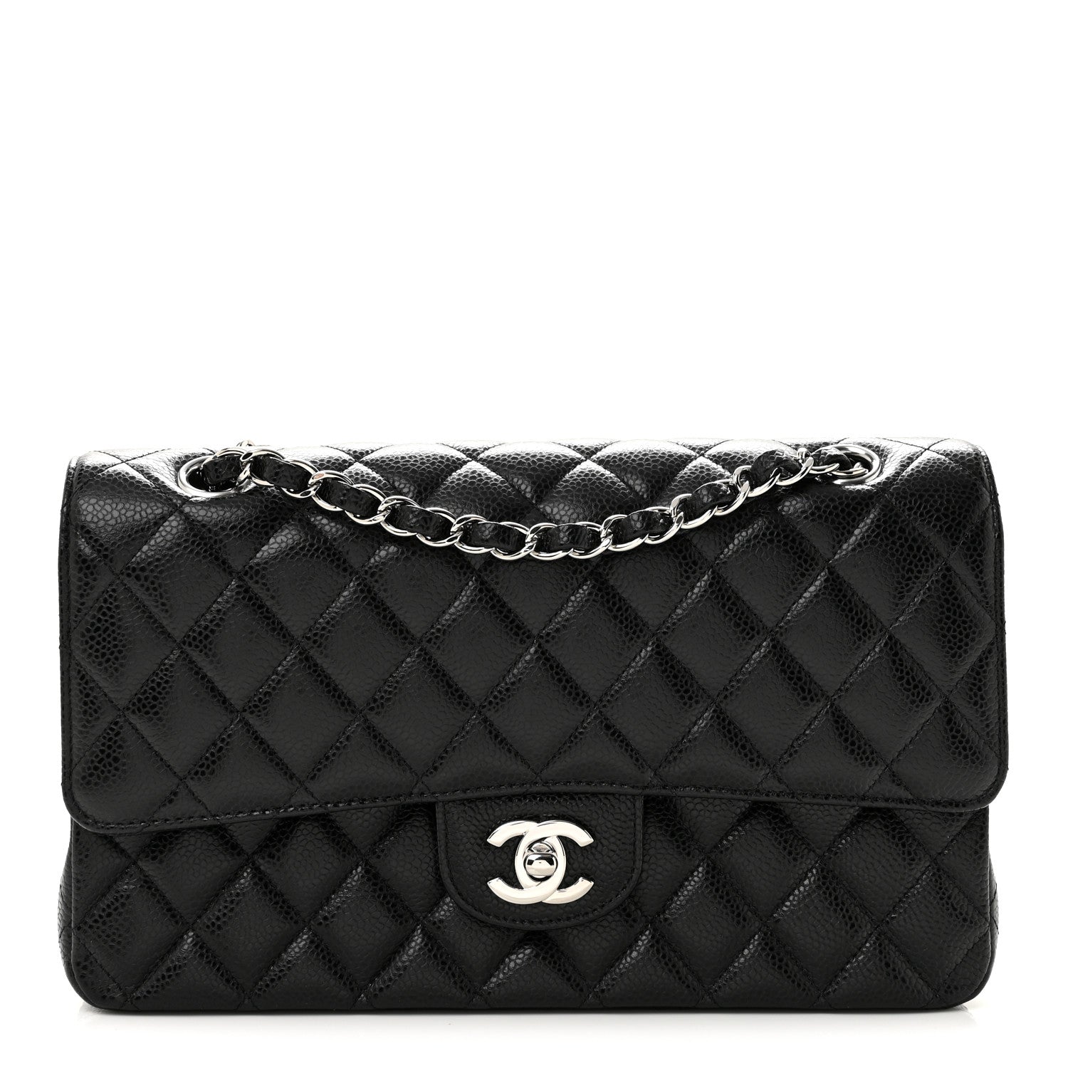 Caviar Quilted Medium Double Flap Black