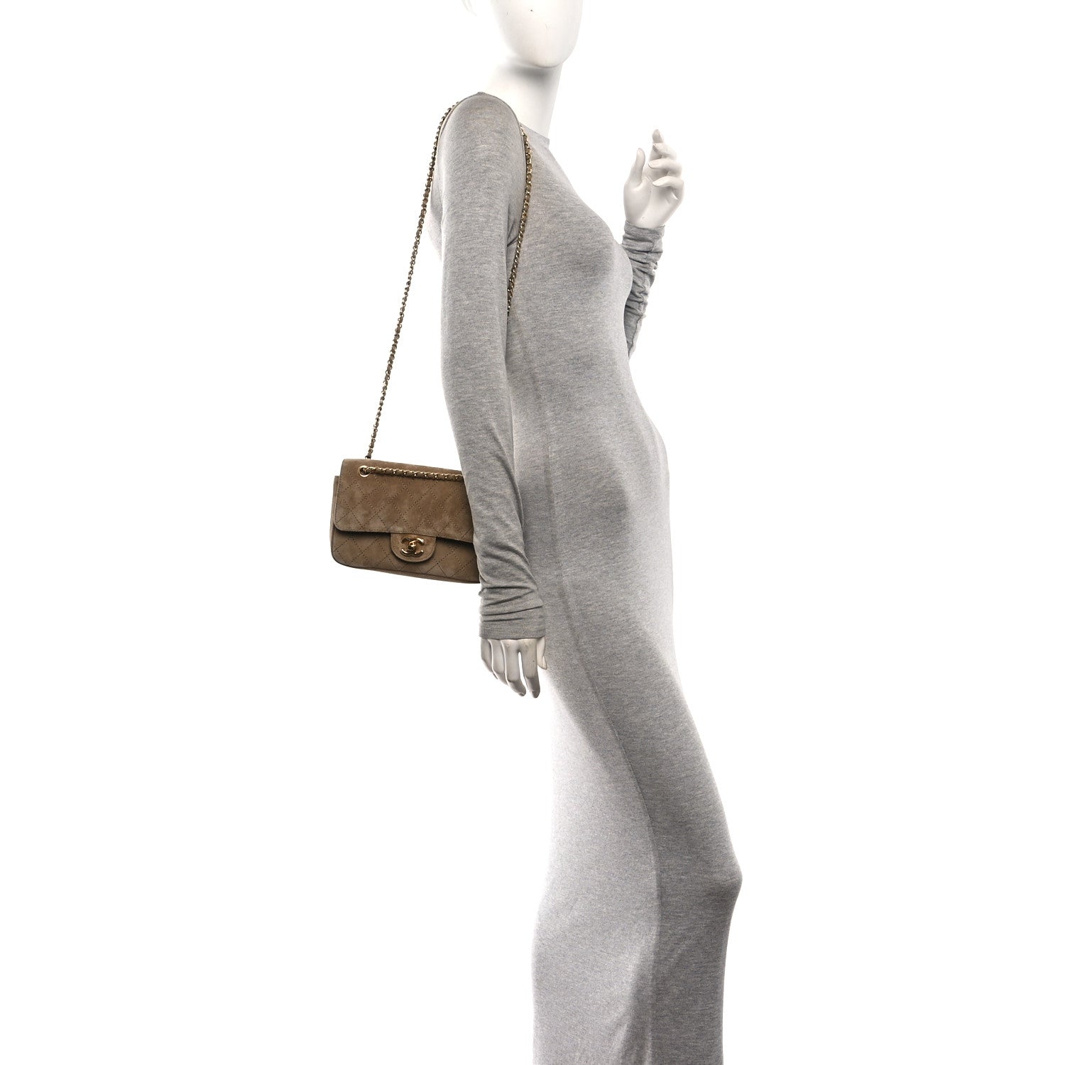 Suede Calfskin Mini Souplissimo Flap Dark Beige — view 2