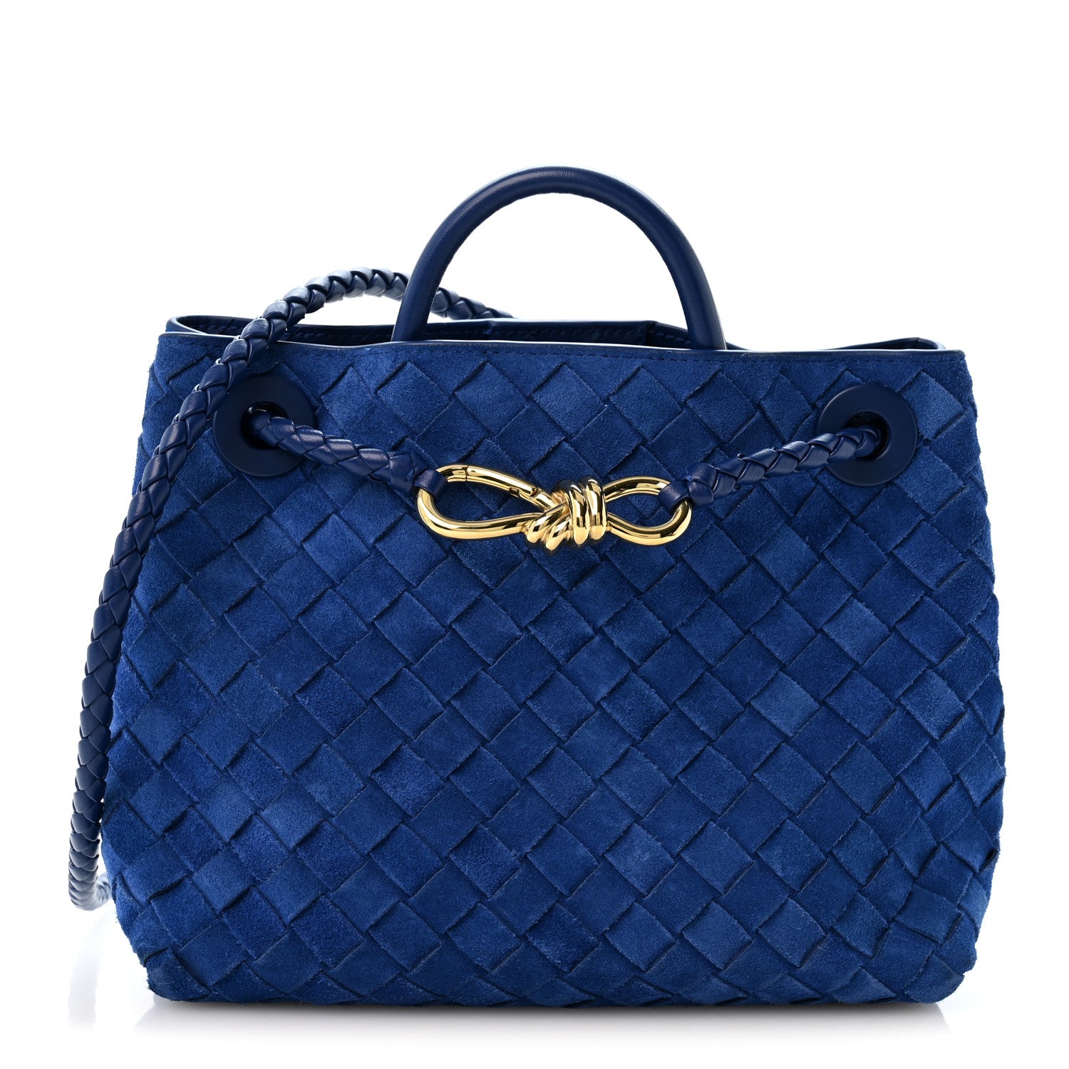 Suede Intrecciato Small Andiamo Shoulder Bag Royal Blue