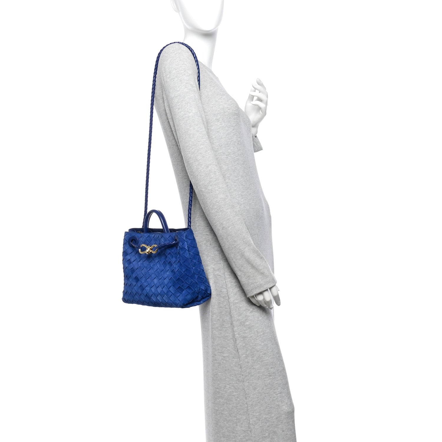 Suede Intrecciato Small Andiamo Shoulder Bag Royal Blue — view 2