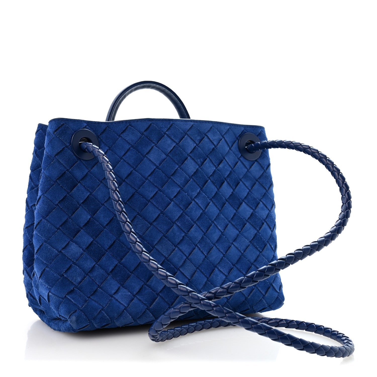 Suede Intrecciato Small Andiamo Shoulder Bag Royal Blue — view 3