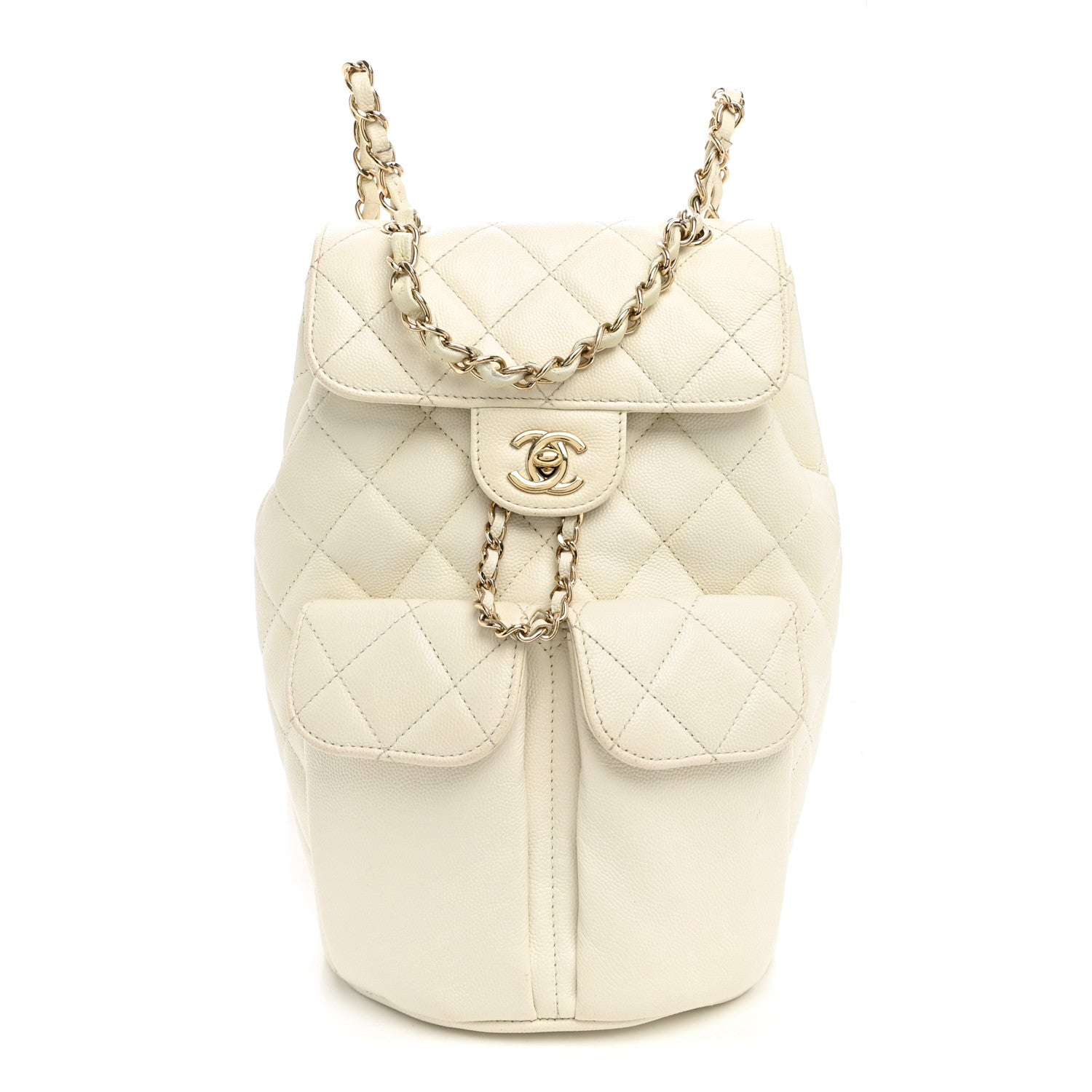 Caviar Quilted Double Pocket Backpack White