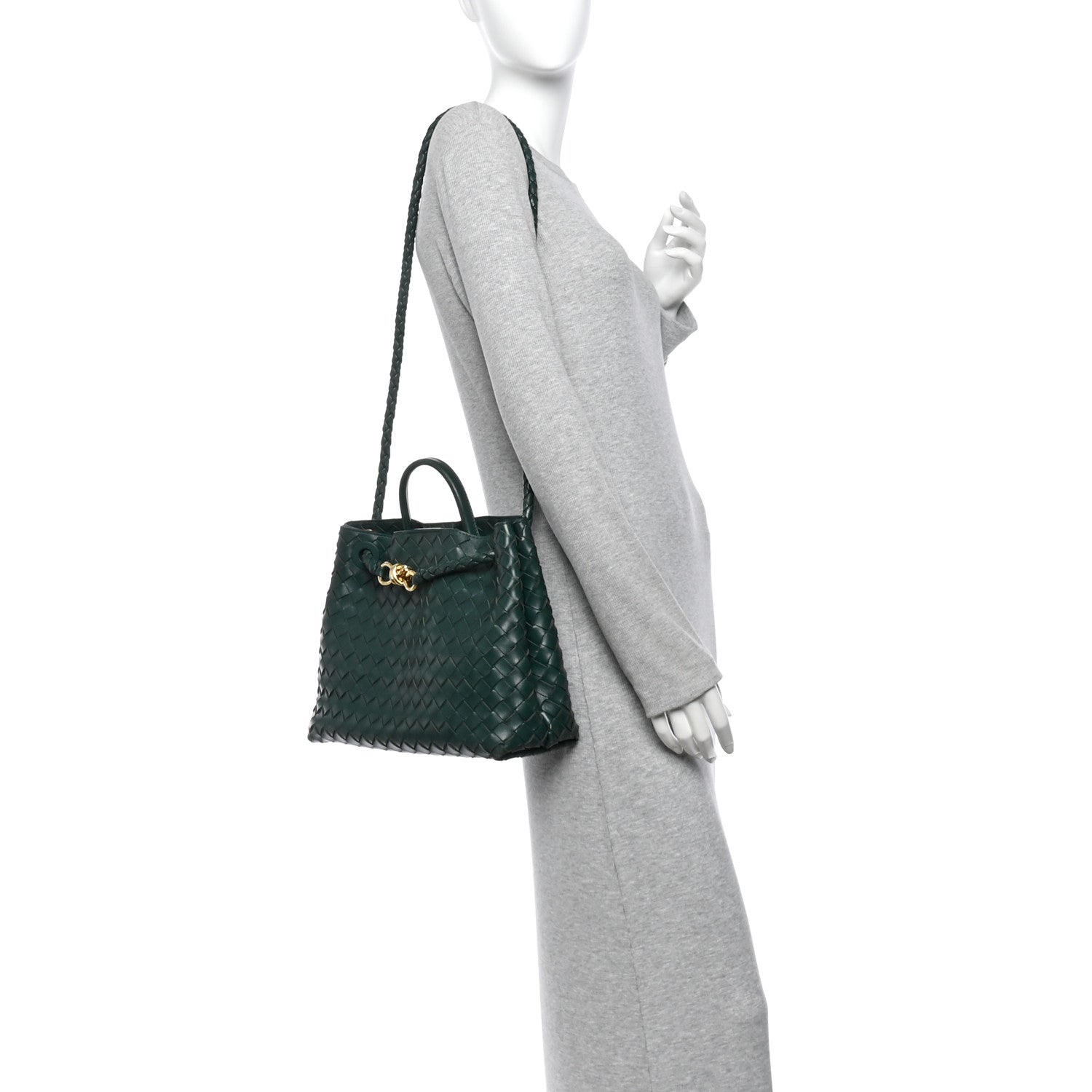 Nappa Intrecciato Medium Andiamo Shoulder Bag Emerald Green — view 2
