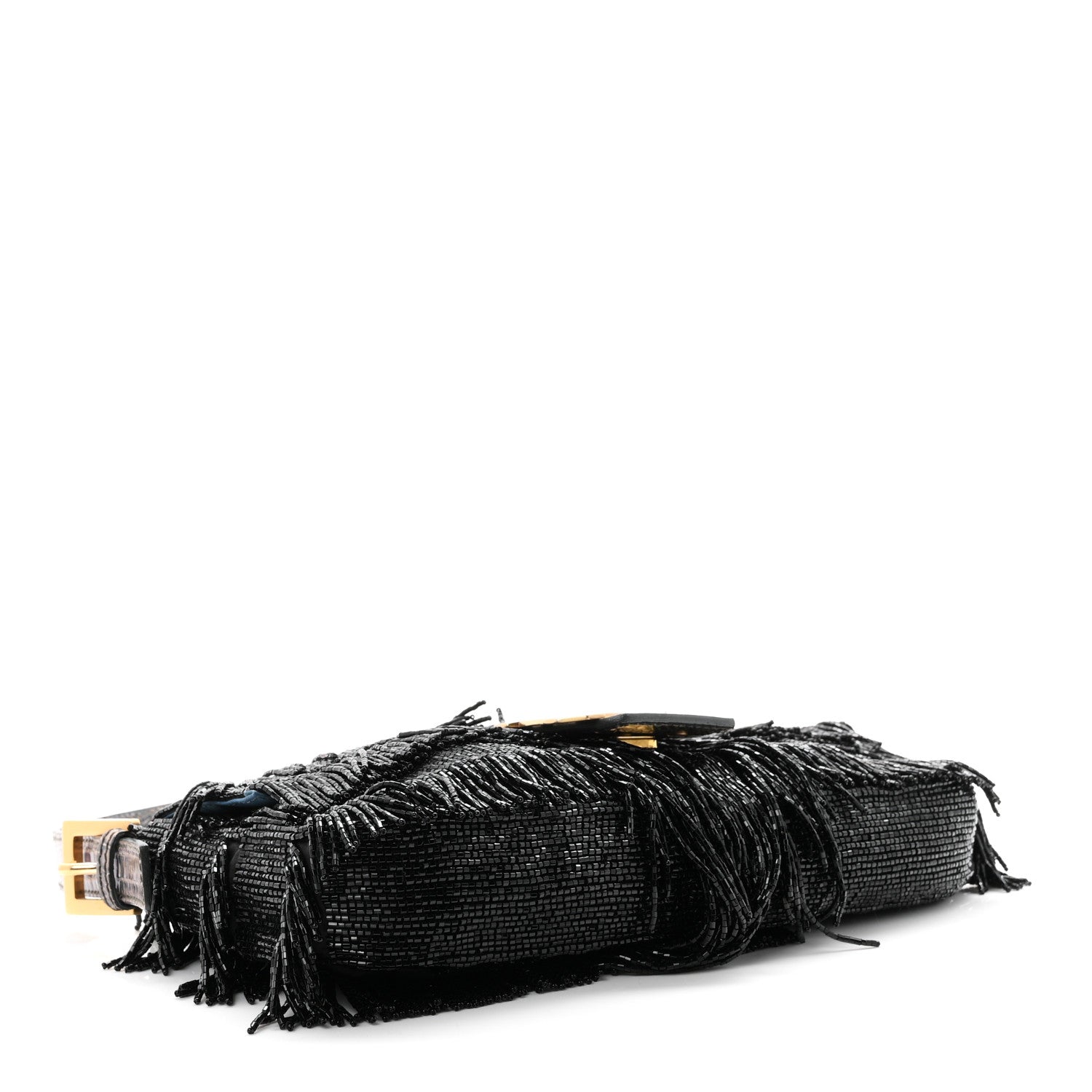 Iridescent Lizard Beaded Fringe Baguette Black — view 4