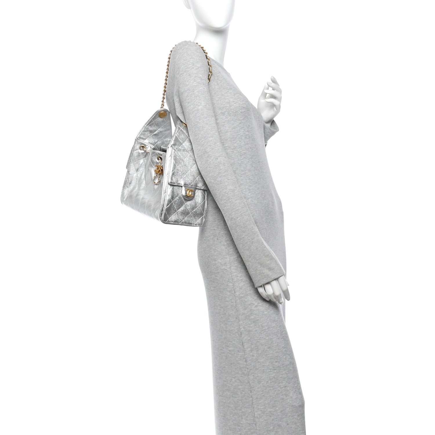 Metallic Caviar Quilted Small Chanel 25 Handbag Silver — view 2