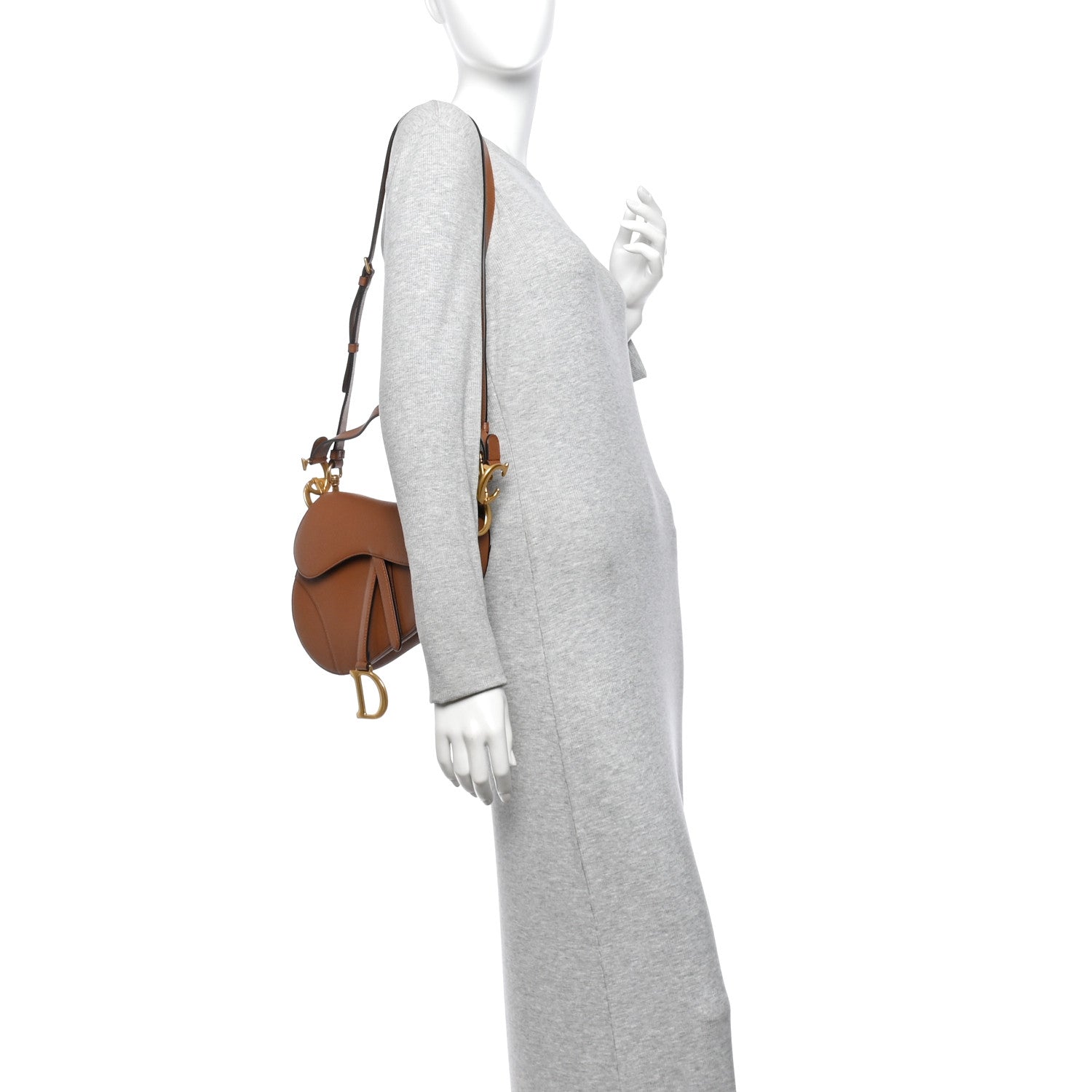 Grained Calfskin Saddle Bag With Strap Golden Saddle — view 2