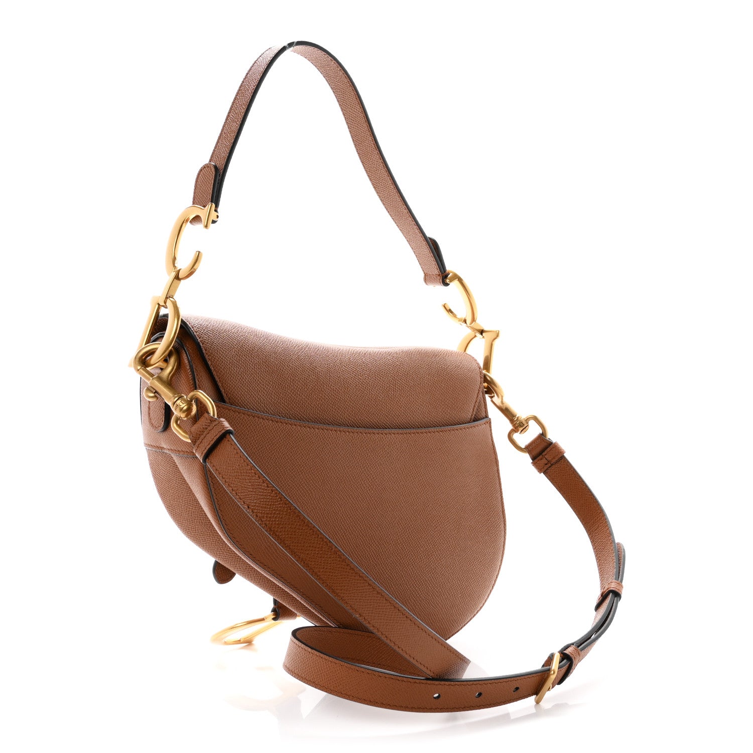 Grained Calfskin Saddle Bag With Strap Golden Saddle — view 3