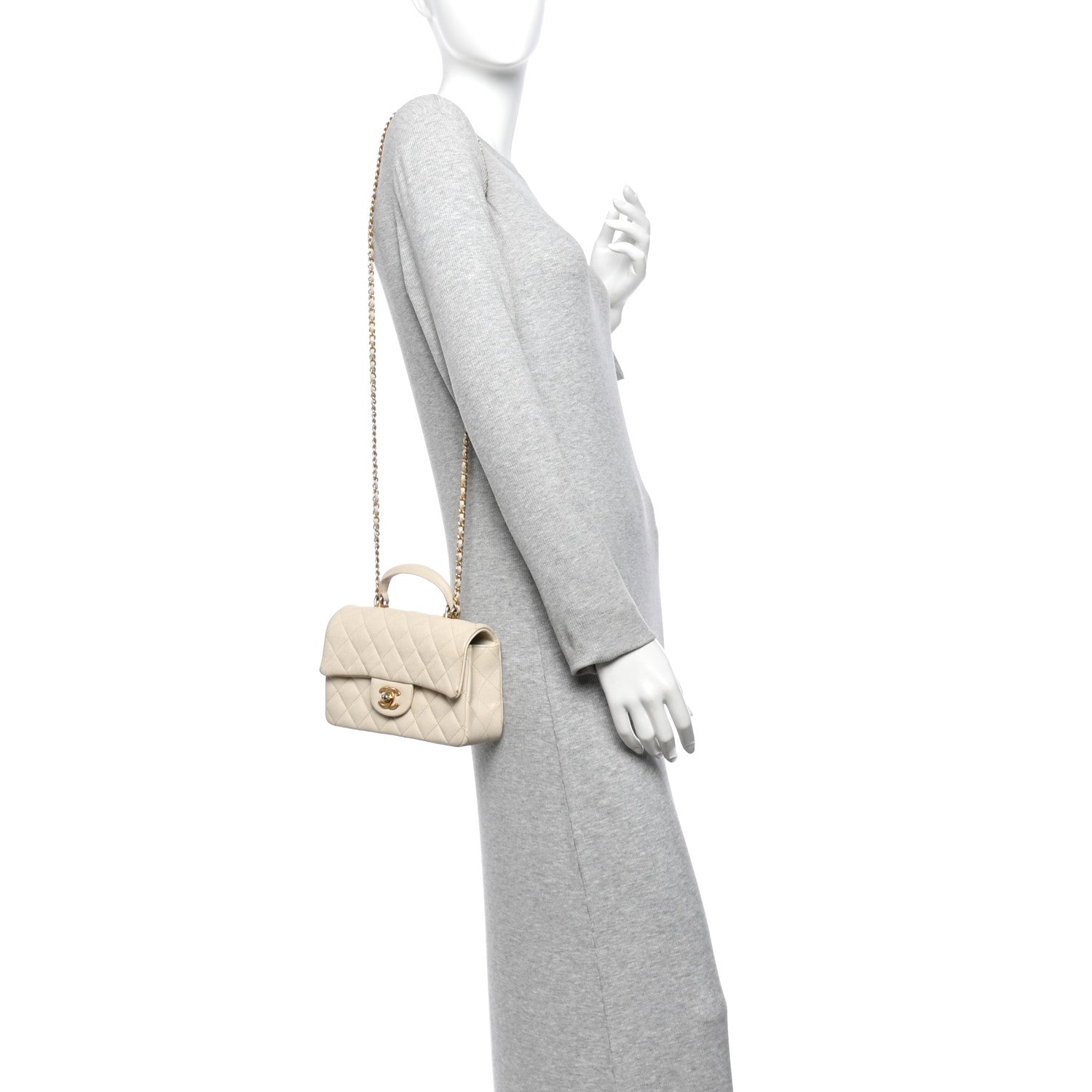 Caviar Quilted Mini Top Handle Rectangular Flap Beige — view 2