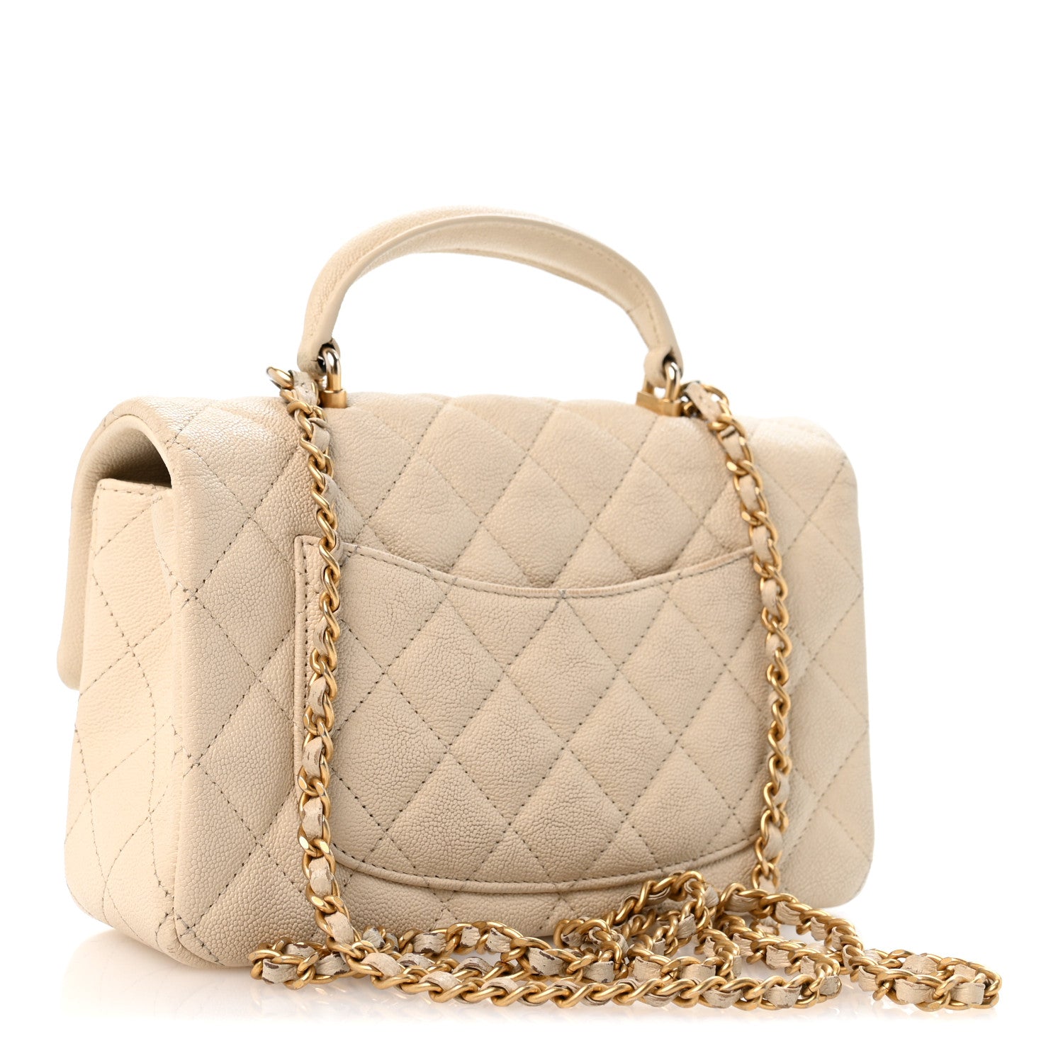 Caviar Quilted Mini Top Handle Rectangular Flap Beige — view 3