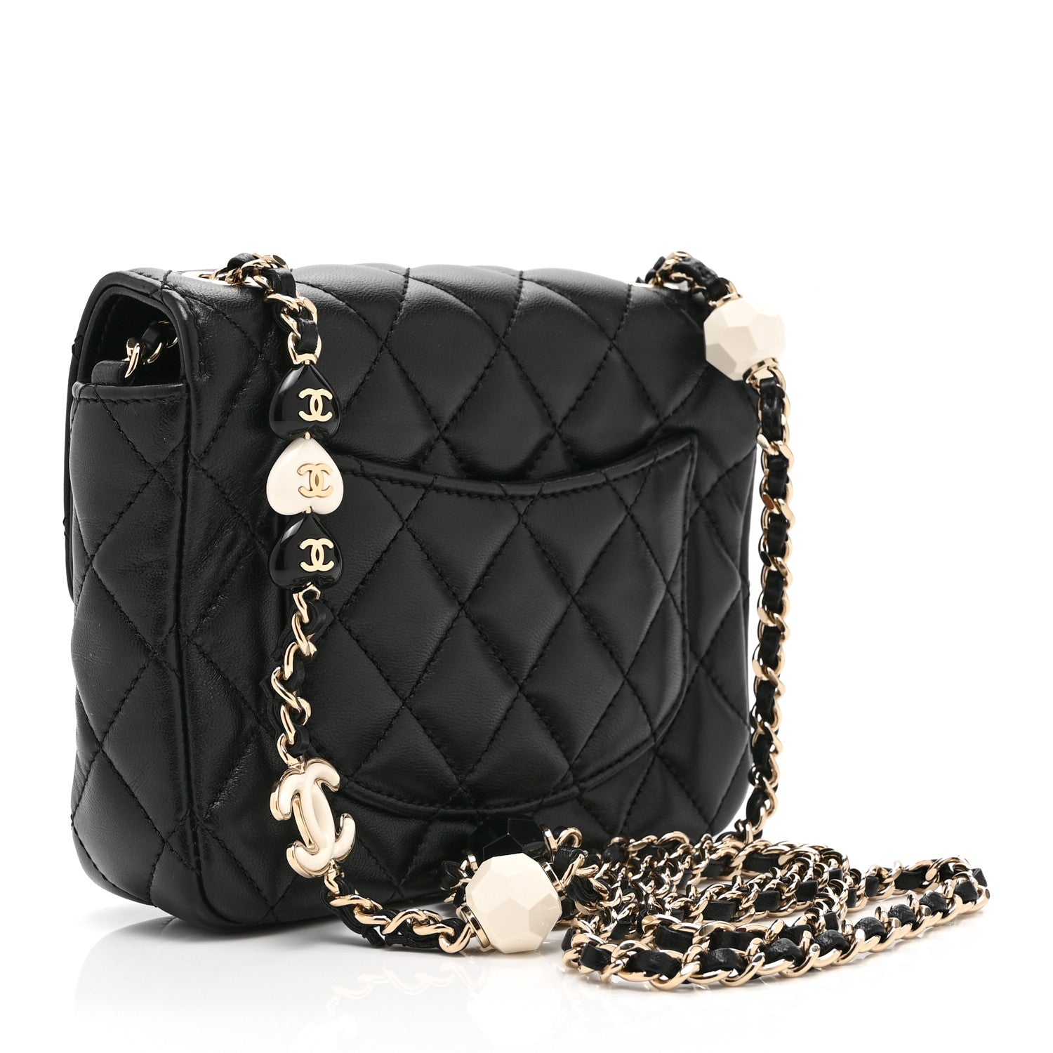 Lambskin Resin Quilted Mini Heart Square Flap Black — view 3
