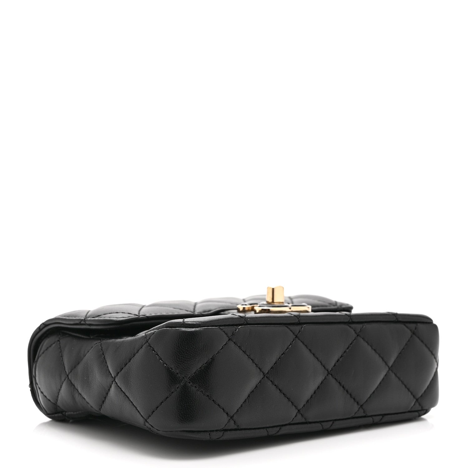 Lambskin Resin Quilted Mini Heart Square Flap Black — view 4