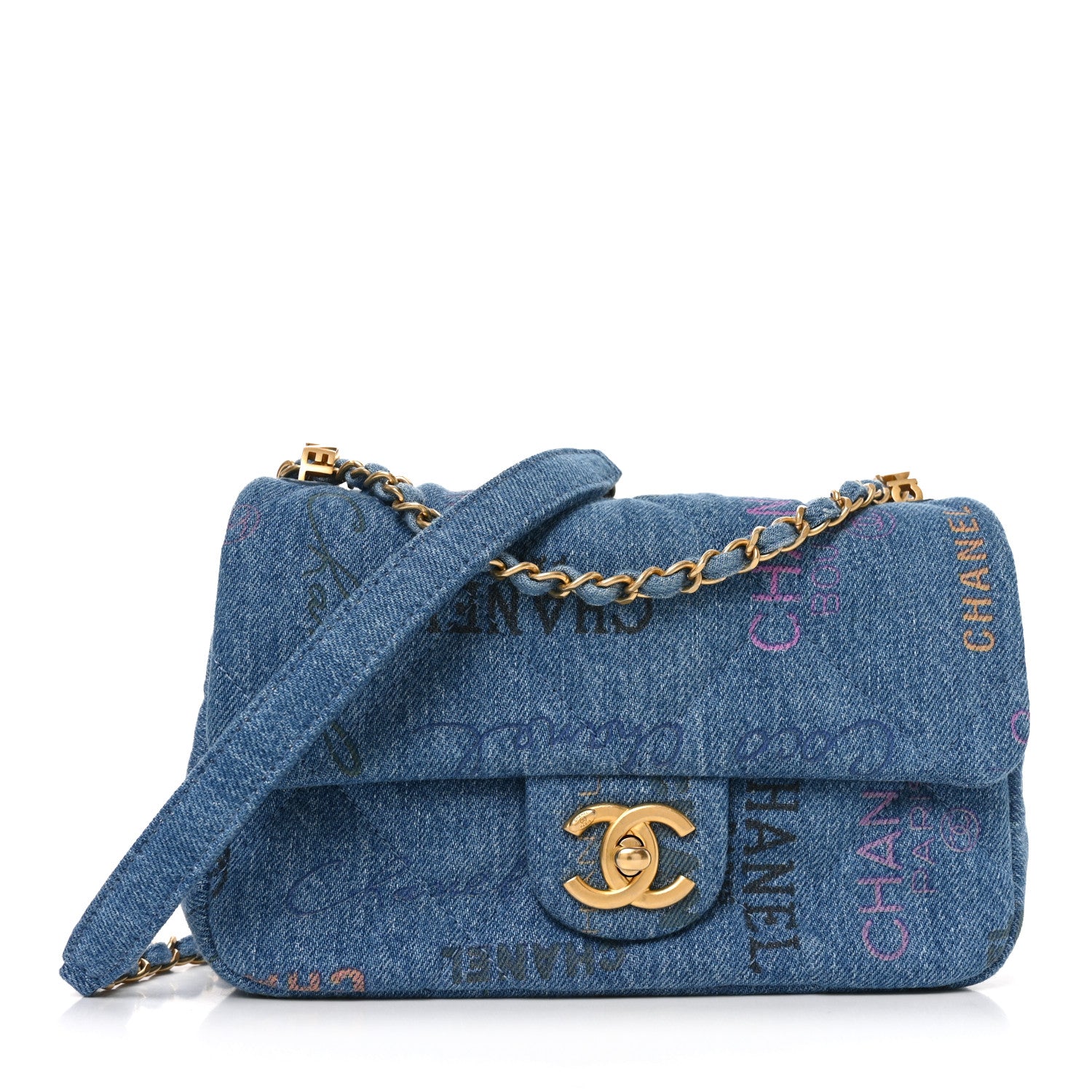 Denim Quilted Mini Denim Mood Rectangular Flap Blue Multicolor