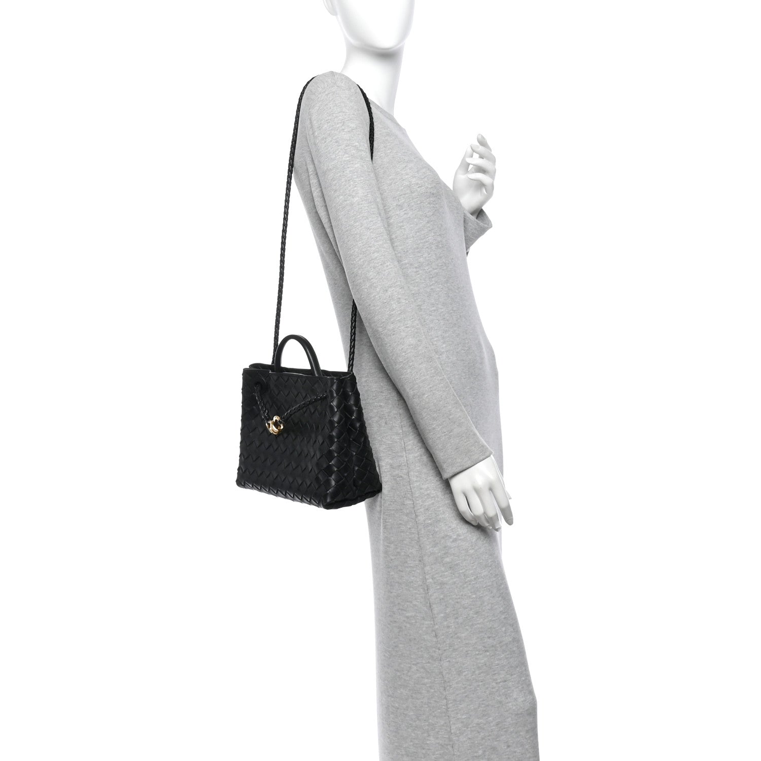 Nappa Intrecciato Small Andiamo Shoulder Bag Black — view 2