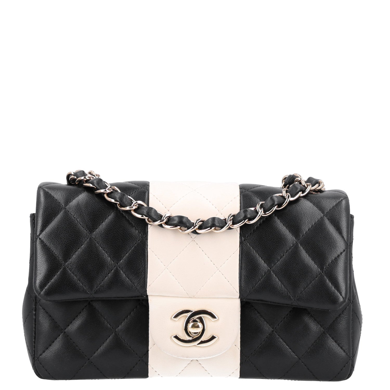 Lambskin Quilted Mini Rectangular Flap White Black