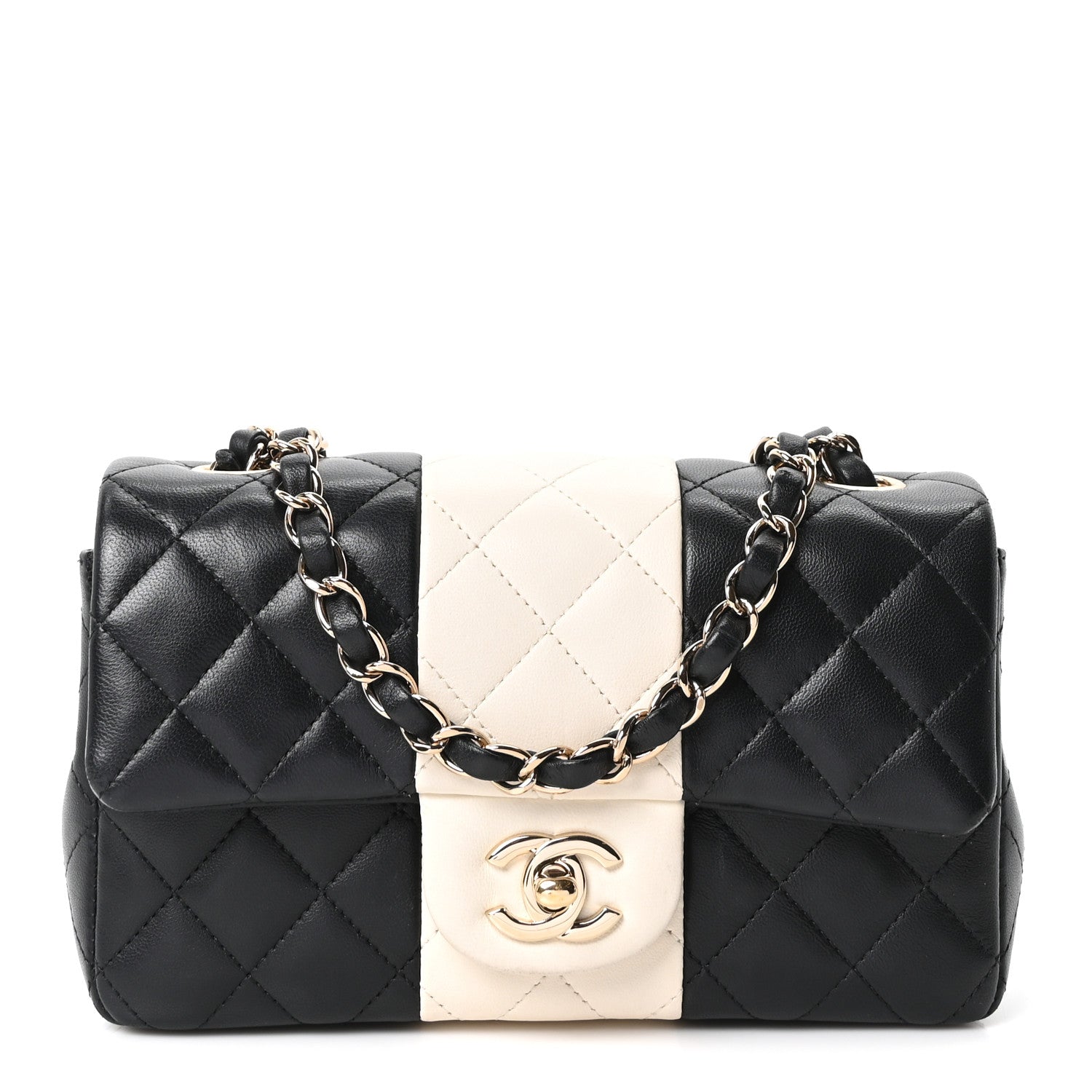 Lambskin Quilted Mini Rectangular Flap White Black — view 2