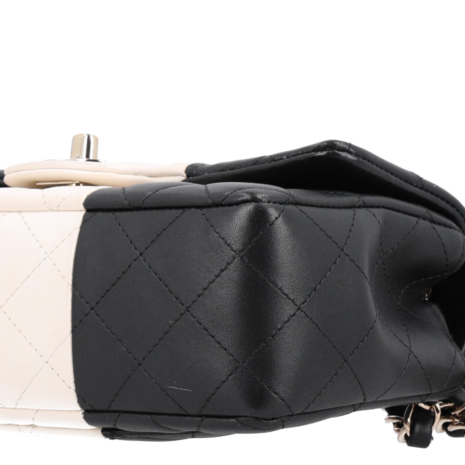 Lambskin Quilted Mini Rectangular Flap White Black — view 3