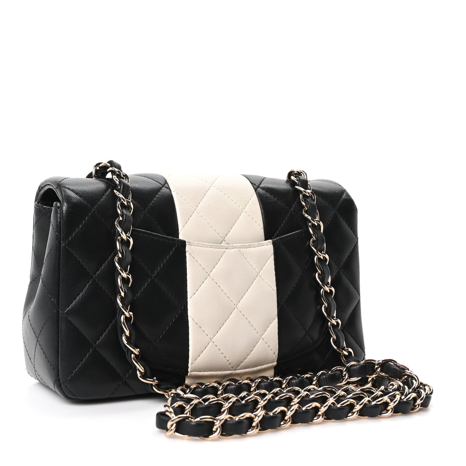 Lambskin Quilted Mini Rectangular Flap White Black — view 4