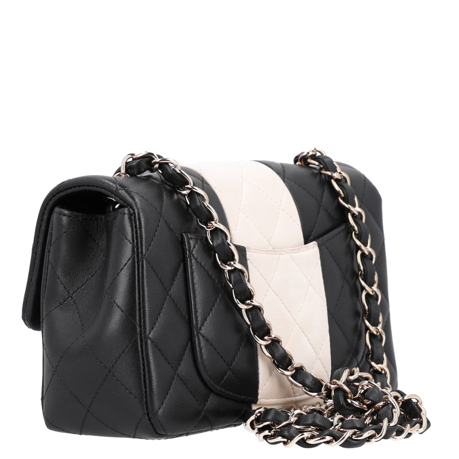 Lambskin Quilted Mini Rectangular Flap White Black — view 5