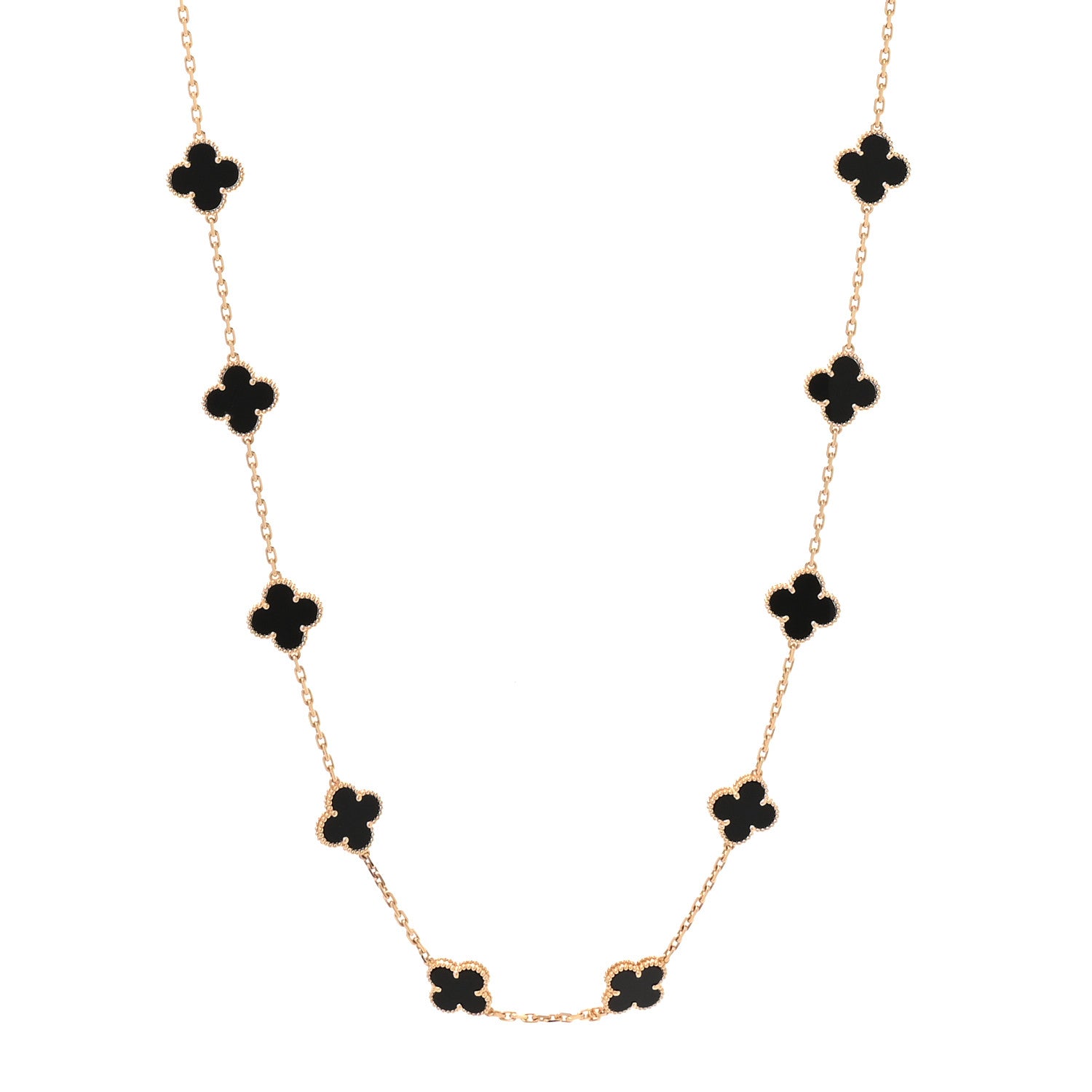 18K Yellow Gold Black Onyx 20 Motifs Vintage Alhambra Necklace