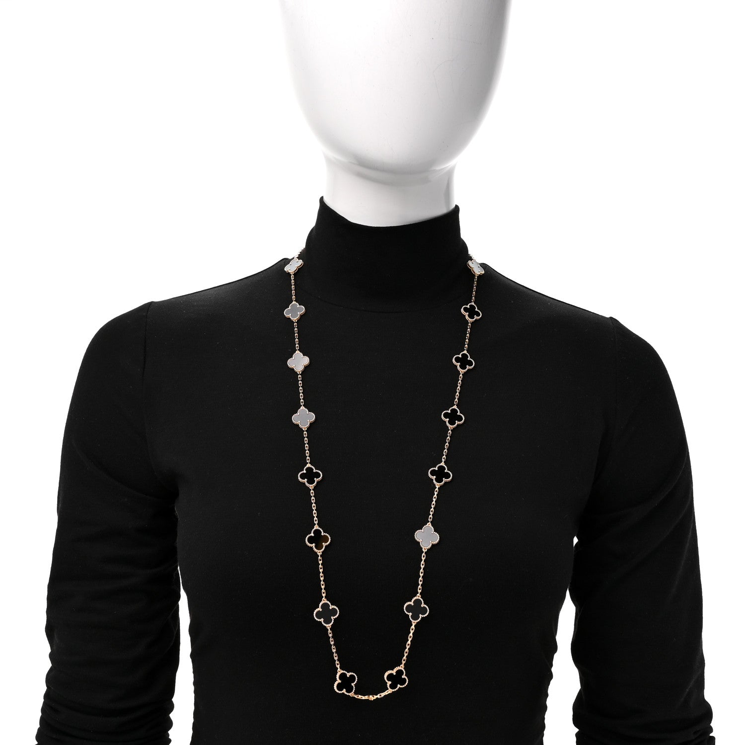 18K Yellow Gold Black Onyx 20 Motifs Vintage Alhambra Necklace — view 2