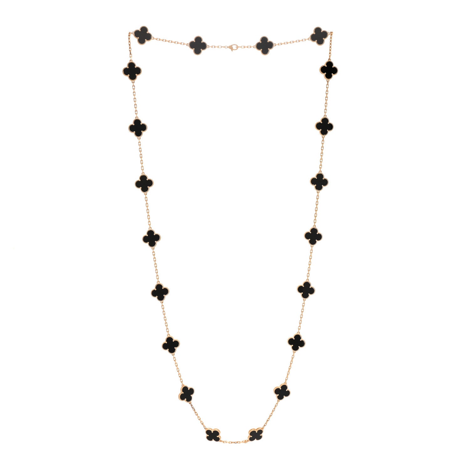 18K Yellow Gold Black Onyx 20 Motifs Vintage Alhambra Necklace — view 3