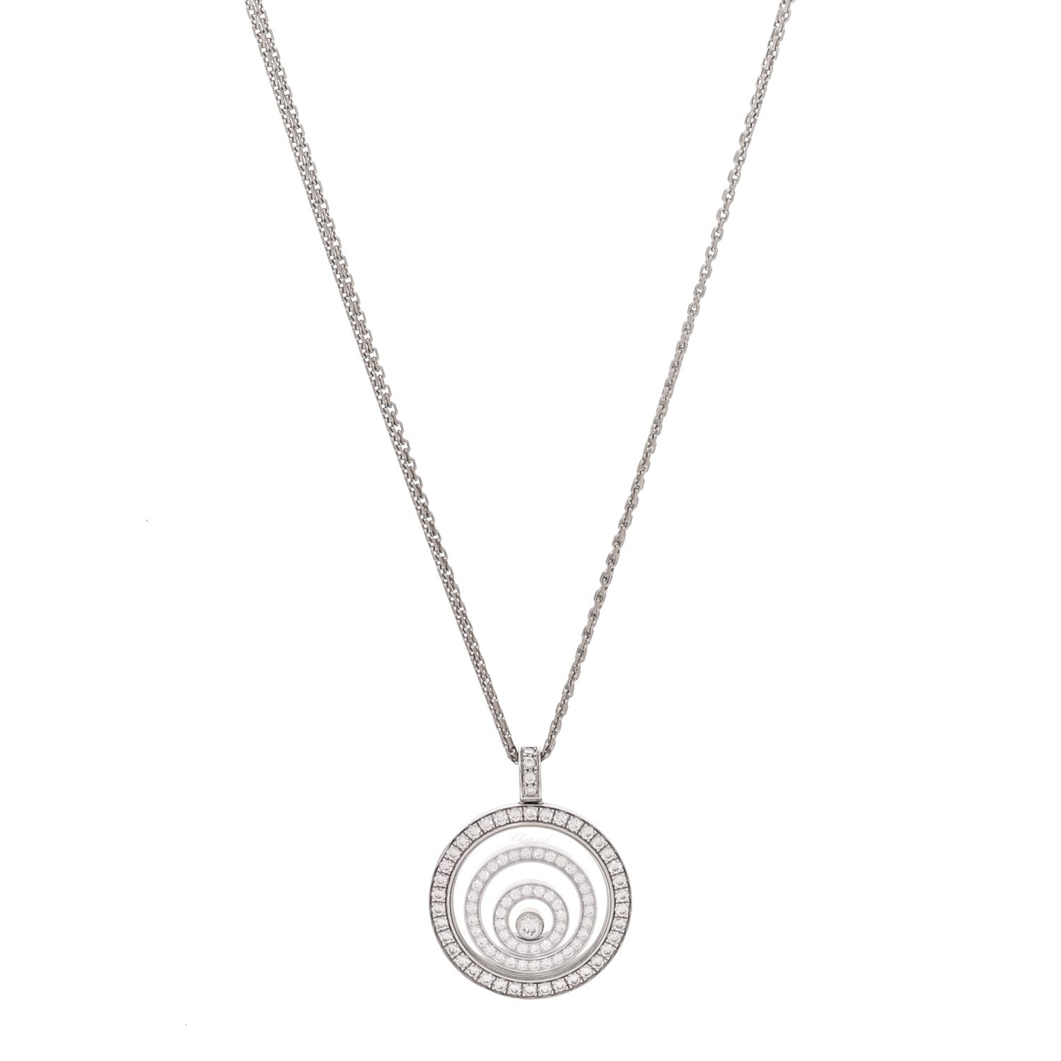 18K White Gold Diamond Happy Spirit Three-Ring Pendant Necklace