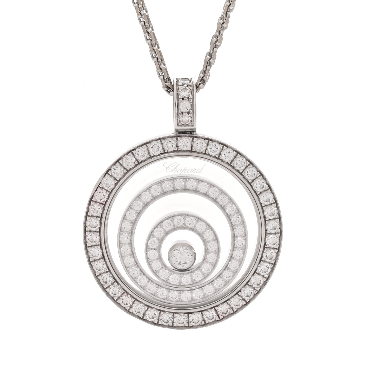 18K White Gold Diamond Happy Spirit Three-Ring Pendant Necklace — view 4