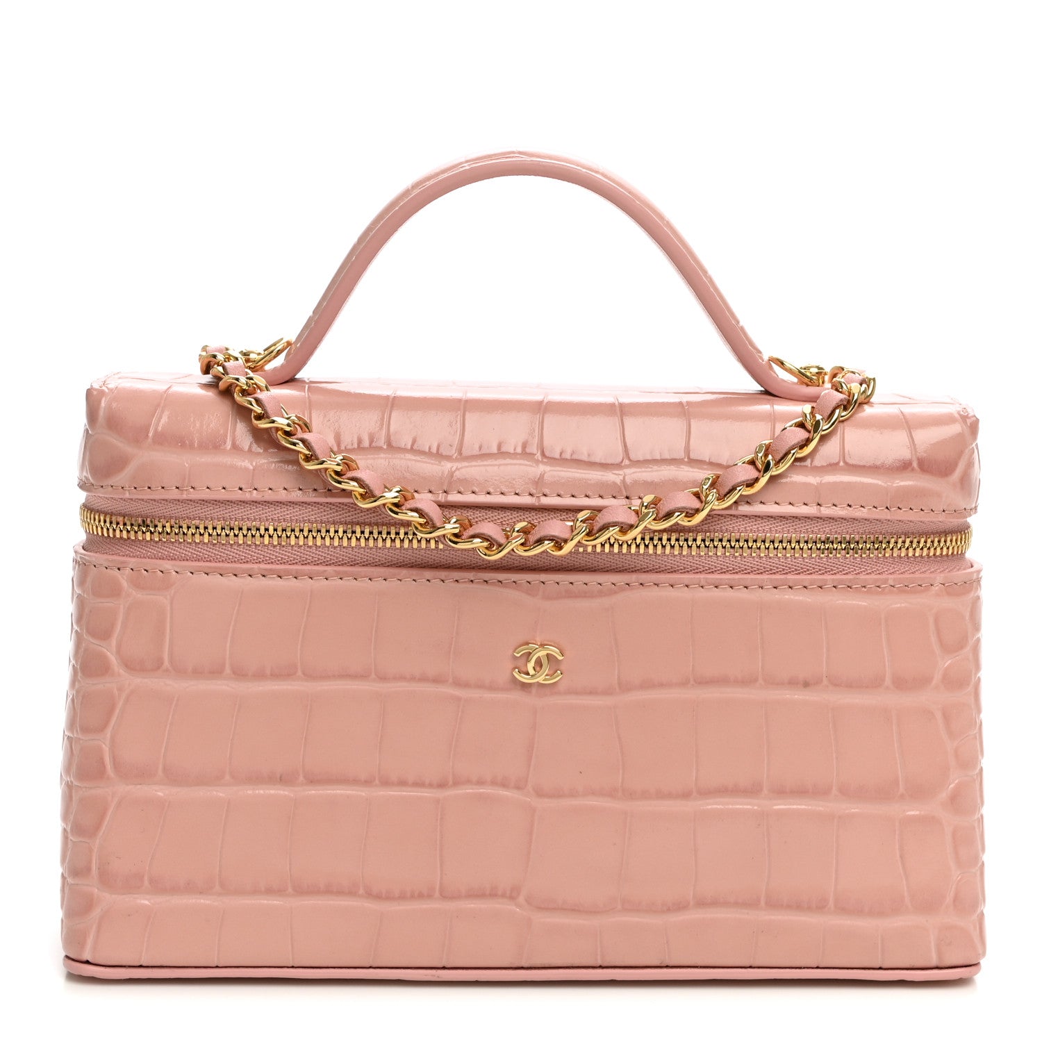 Calfskin Crocodile Embossed Crococo Exoticoco Vanity With Chain Light Pink — view 1