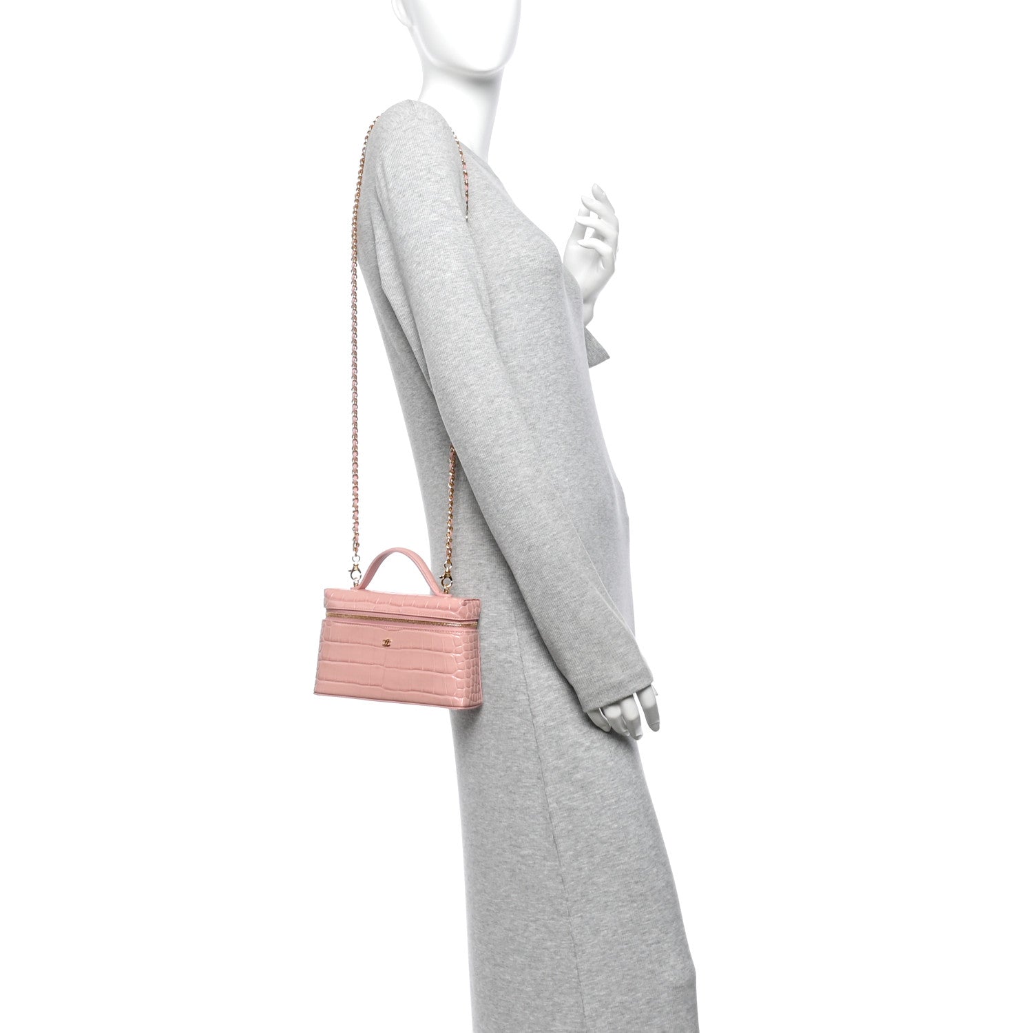 Calfskin Crocodile Embossed Crococo Exoticoco Vanity With Chain Light Pink — view 2