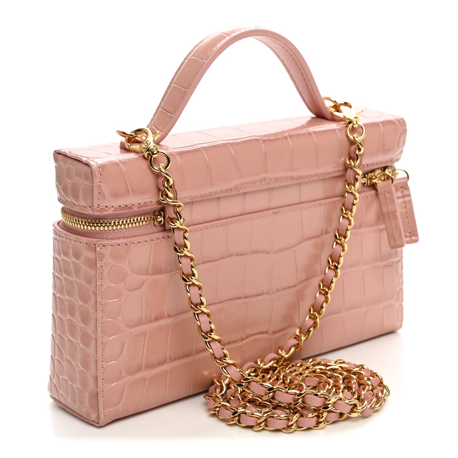 Calfskin Crocodile Embossed Crococo Exoticoco Vanity With Chain Light Pink — view 3