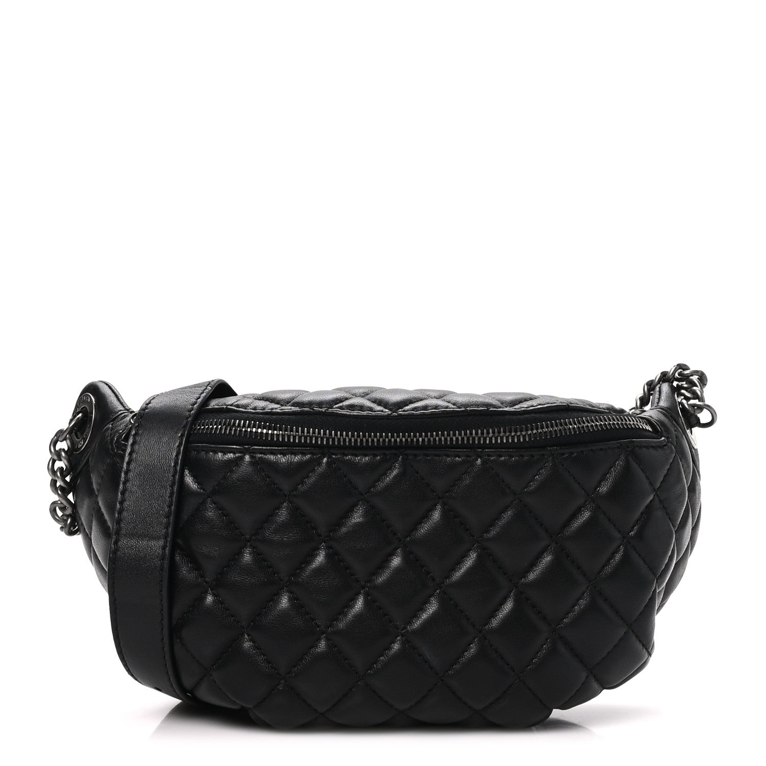 Lambskin Quilted Banane Waist Bag Fanny Pack Black