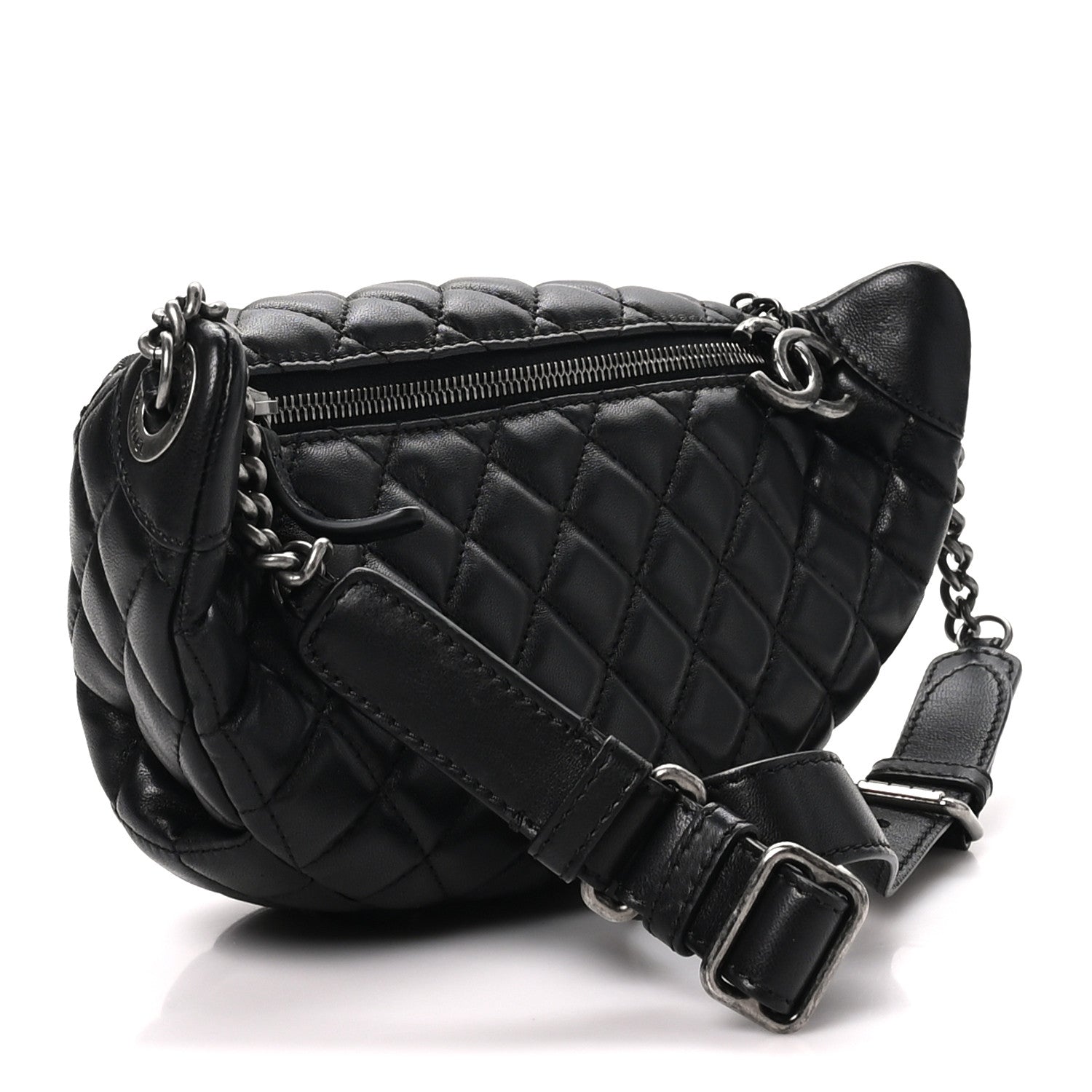 Lambskin Quilted Banane Waist Bag Fanny Pack Black — view 3