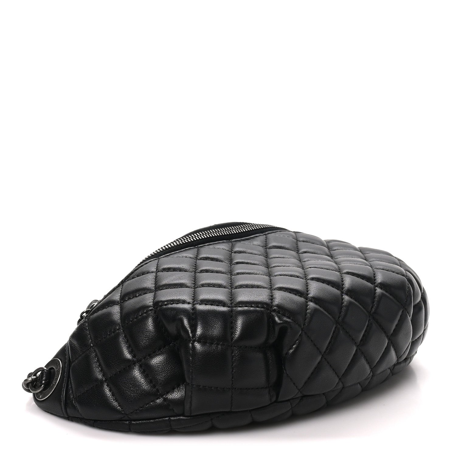 Lambskin Quilted Banane Waist Bag Fanny Pack Black — view 4