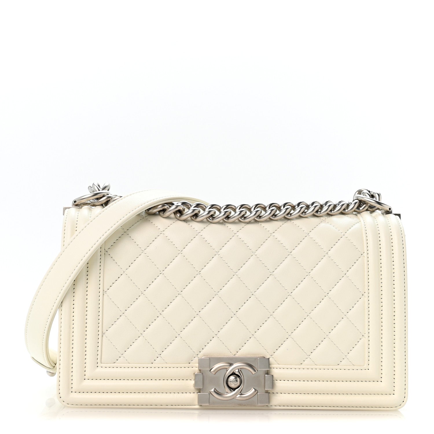 Lambskin Quilted Medium Boy Flap White