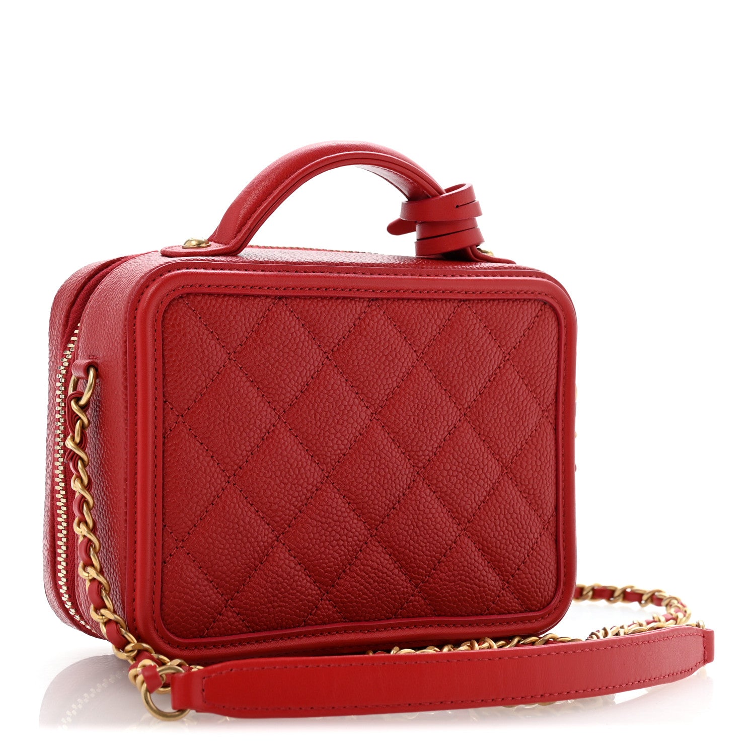 Caviar Quilted Small CC Filigree Vanity Case Red — view 3