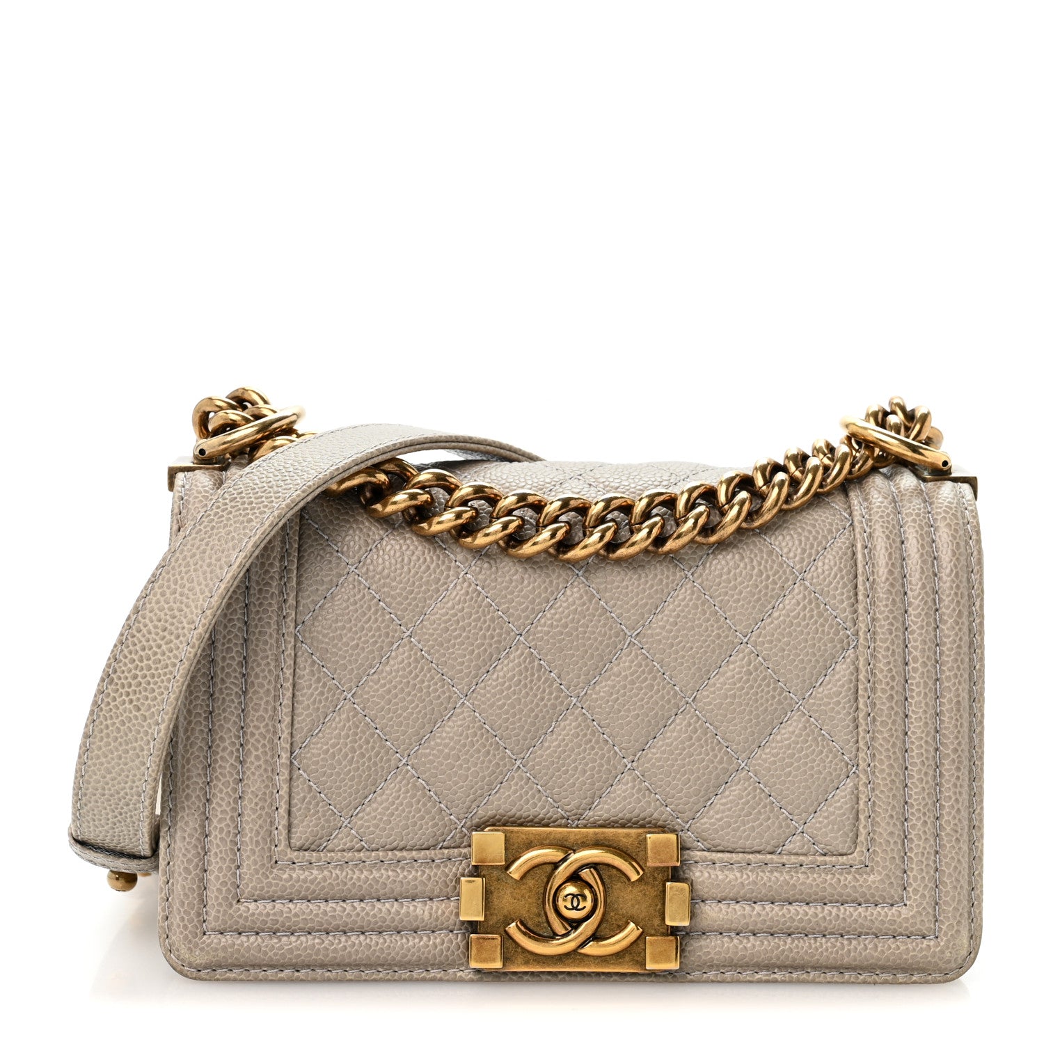 Caviar Quilted Small Boy Flap Grey