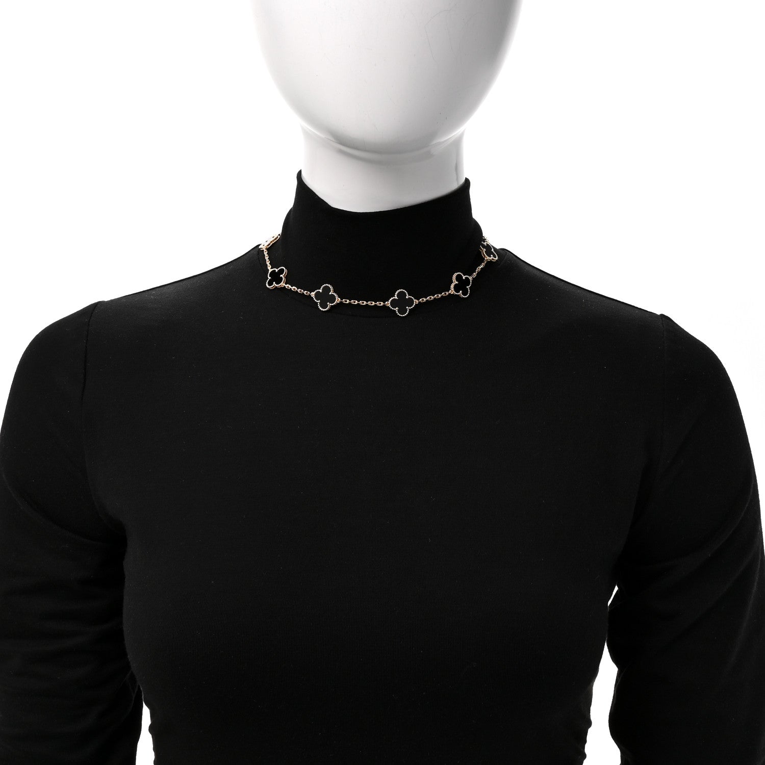 18K Yellow Gold Black Onyx 10 Motifs Vintage Alhambra Necklace — view 2