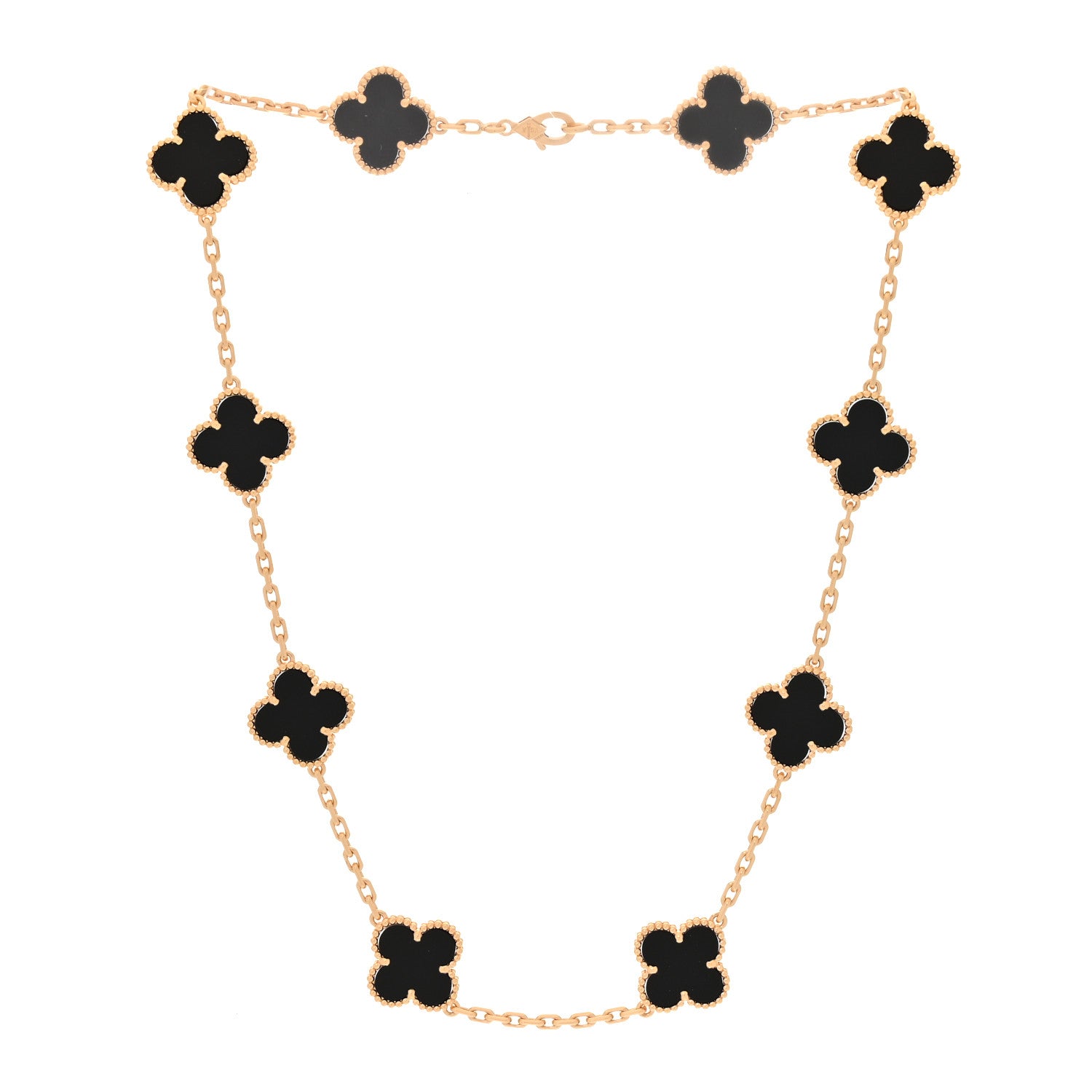 18K Yellow Gold Black Onyx 10 Motifs Vintage Alhambra Necklace — view 3
