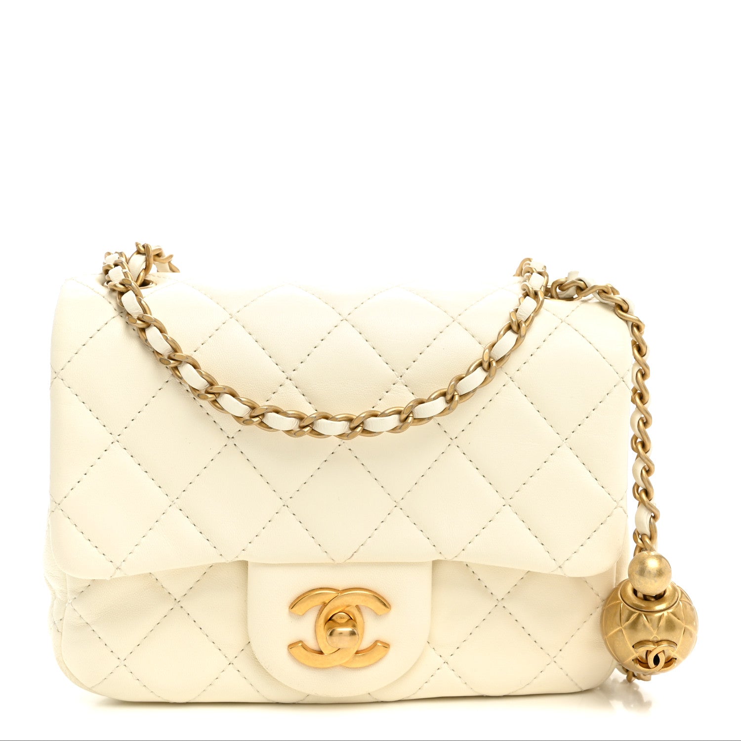 Lambskin Quilted Mini Pearl Crush Flap White
