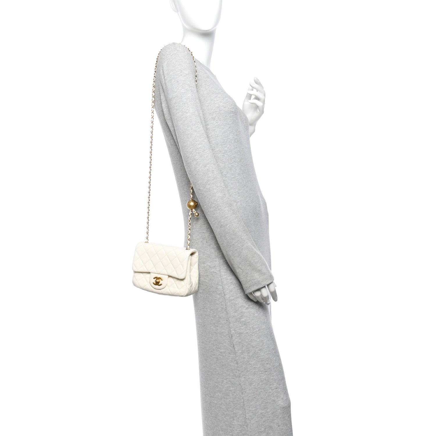 Lambskin Quilted Mini Pearl Crush Flap White — view 2