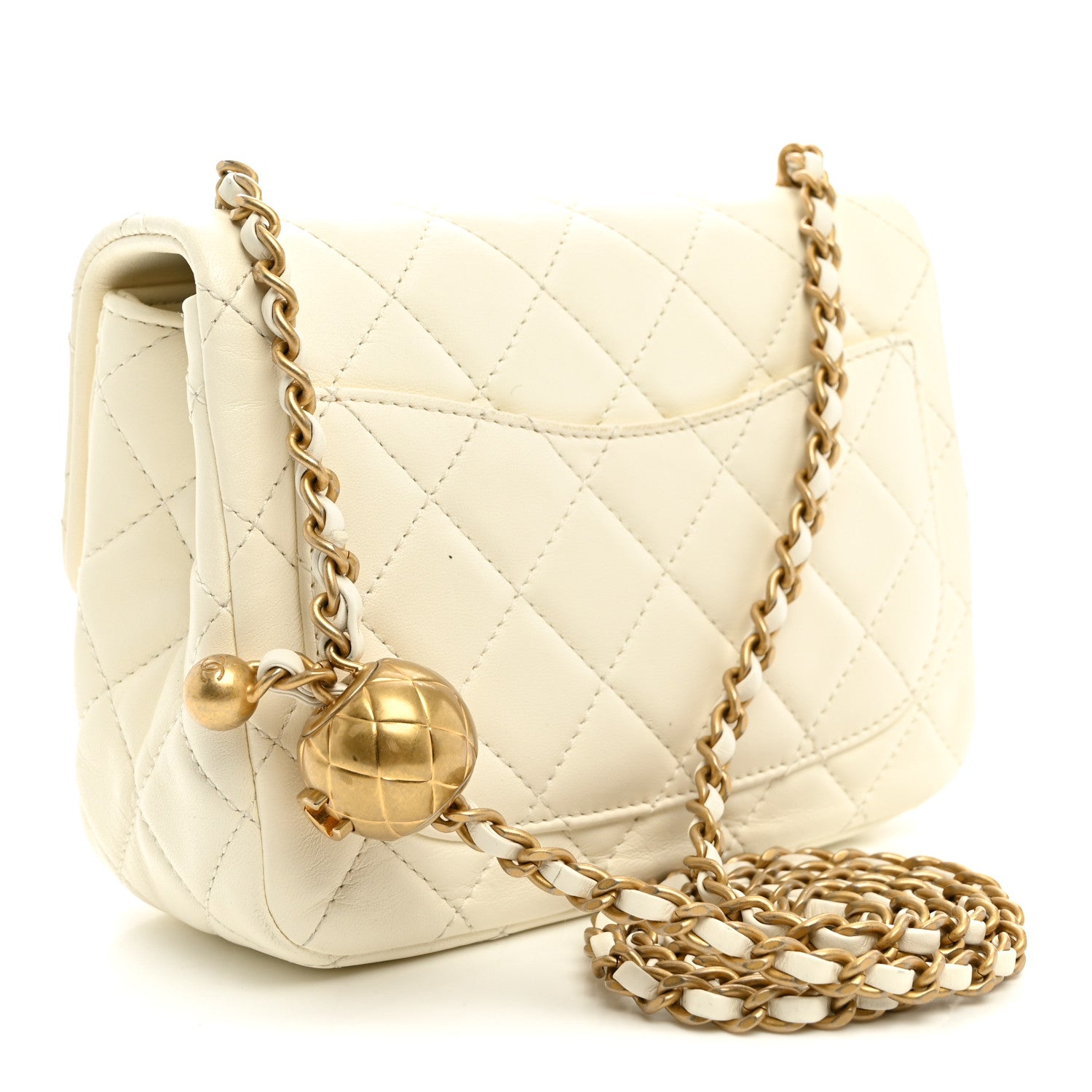 Lambskin Quilted Mini Pearl Crush Flap White — view 3