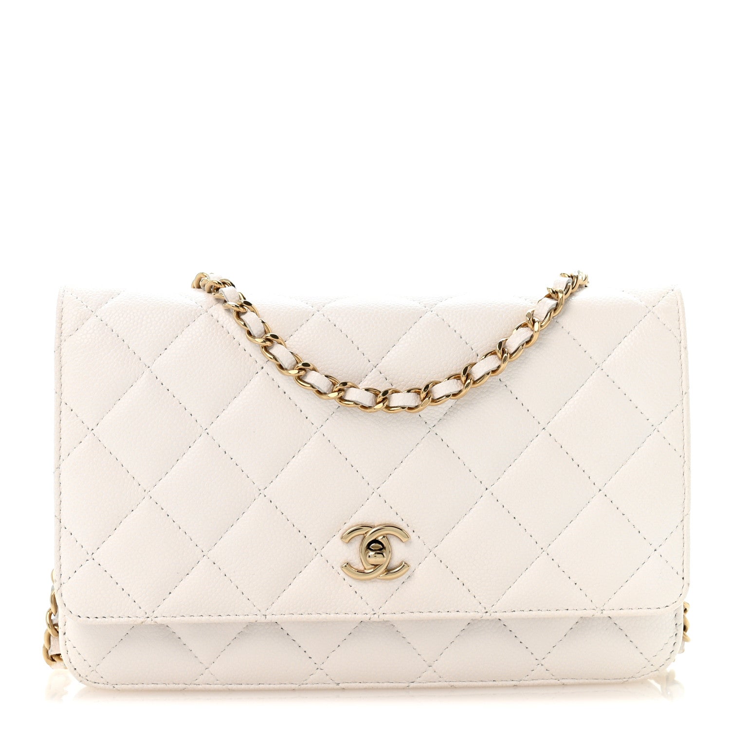 Caviar Quilted CC Turnlock Wallet On Chain WOC White