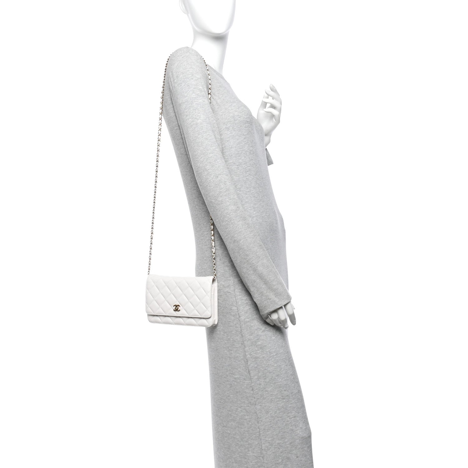 Caviar Quilted CC Turnlock Wallet On Chain WOC White — view 2