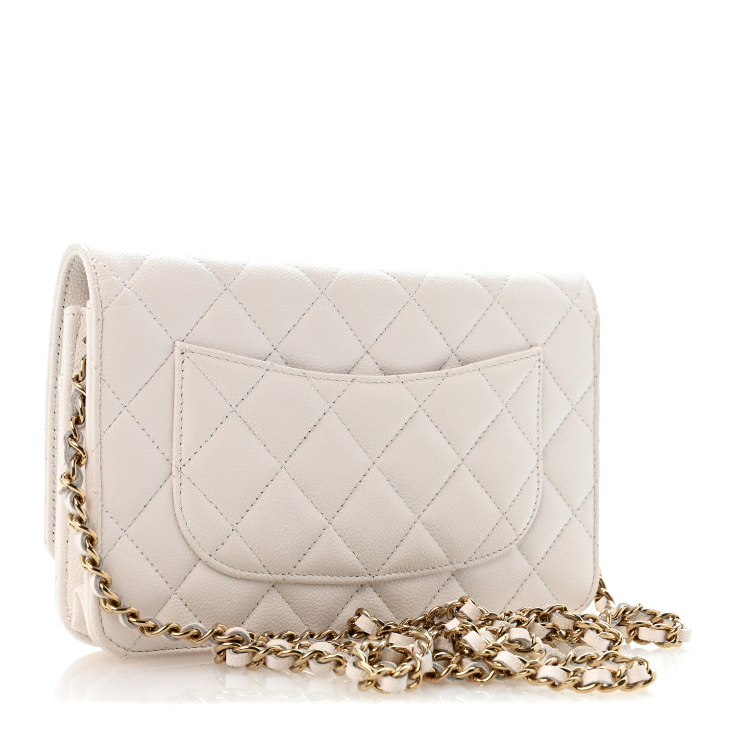 Caviar Quilted CC Turnlock Wallet On Chain WOC White — view 3